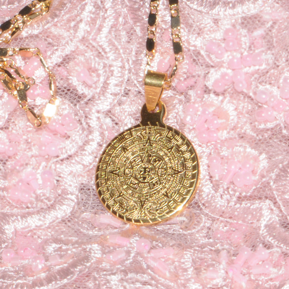 Aztec Sun Calendar Medallion Necklace