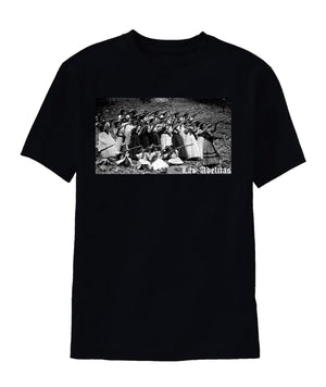 Black tee with vintage black and white photograph of Female soldiers, known as 'Las Adelitas', during the Mexican Revolution (1910-1930)