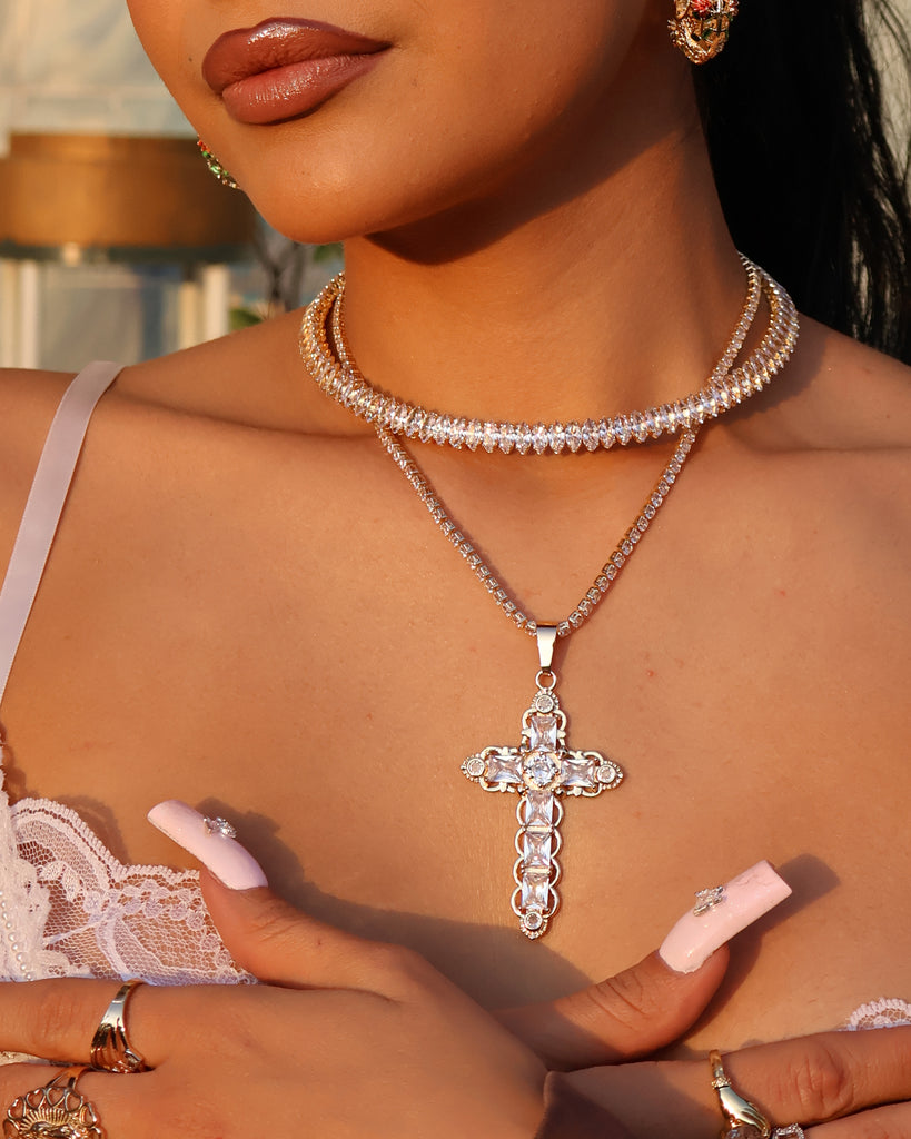 Princess Crystal Cross Sparkly Necklace