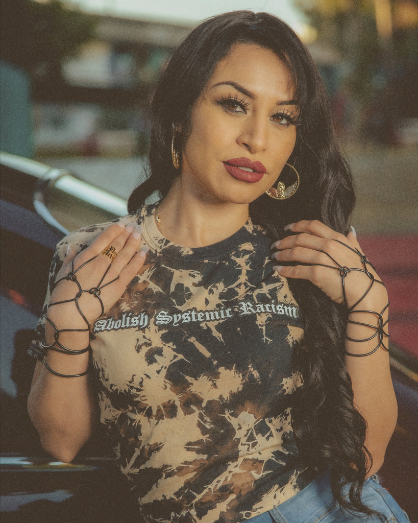 Bleached Tie Dye Abolish Systemic Racism Old English Text Tee Social Justice Clothing Brand