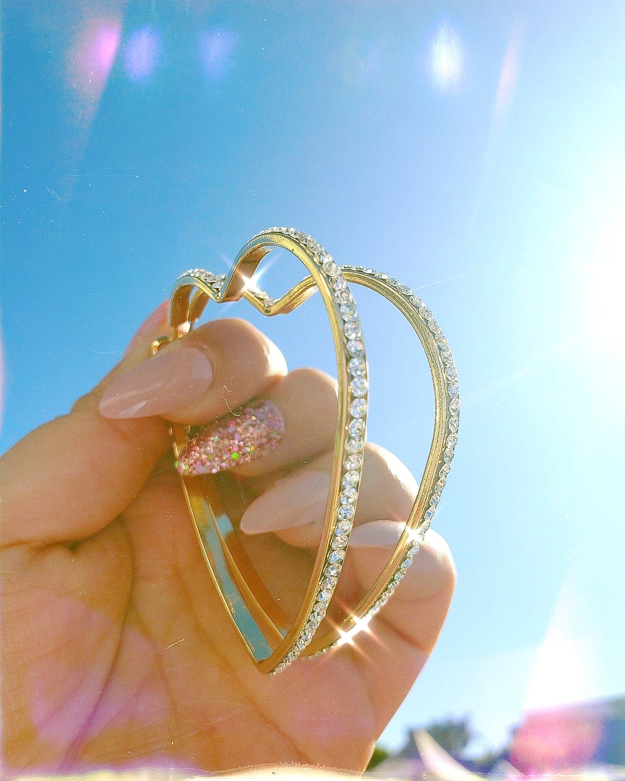 Crystal heart vintage hoops earrings Extra Sparkly Hoop Earrings Latina Jewelry Store