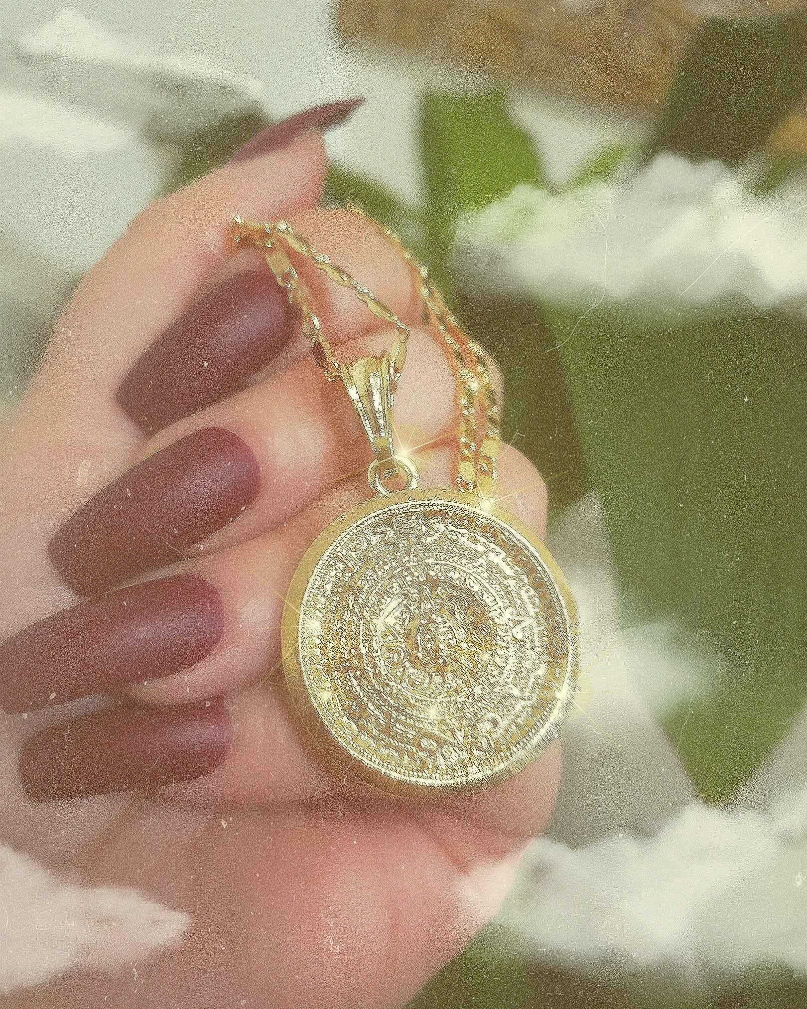 Aztec Sun Calendar Necklace Vintage Coin 