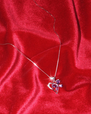 Sterling Silver Dainty Necklace Heart Charm with Lavender Crystal Butterfly with Crystal details on the heart