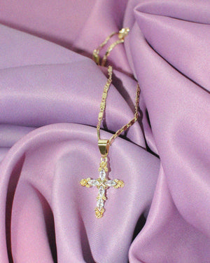 Rose Crystal Cross Necklace