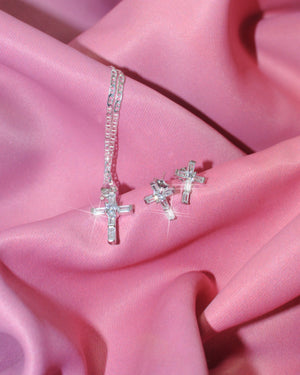 Cross Sparkly Sterling Silver Set